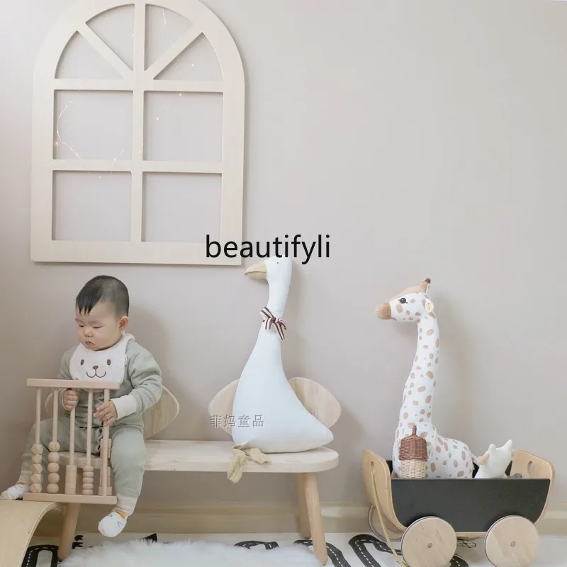 GY INS Double Bench Wing Shape Solid Wood Stool Children's Room Children's Clothing Store Shoe Changing Stool Learning Bench