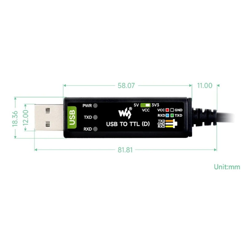 Przemysłowy kabel modułu szeregowego Waveshare USB do TTL (D) FT232RNL 300Bps-3Mbps dla Raspberry Pi 5 moduł debugowania portu szeregowego