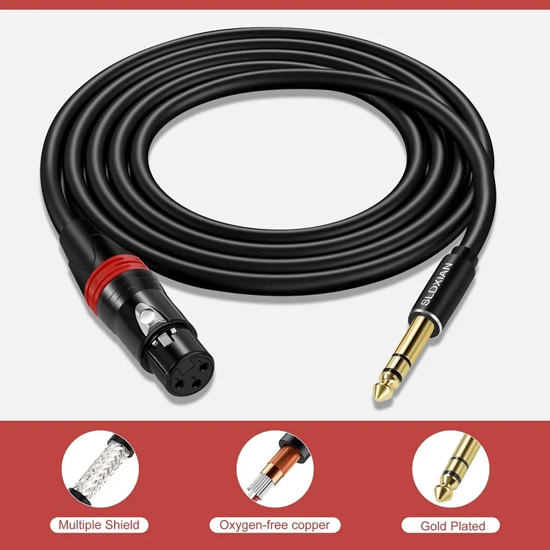 XLR female to 1/4 inch 6.35mm TRS stereo jack cable, 3-pin female XLR to quarter inch balanced interconnect jumper