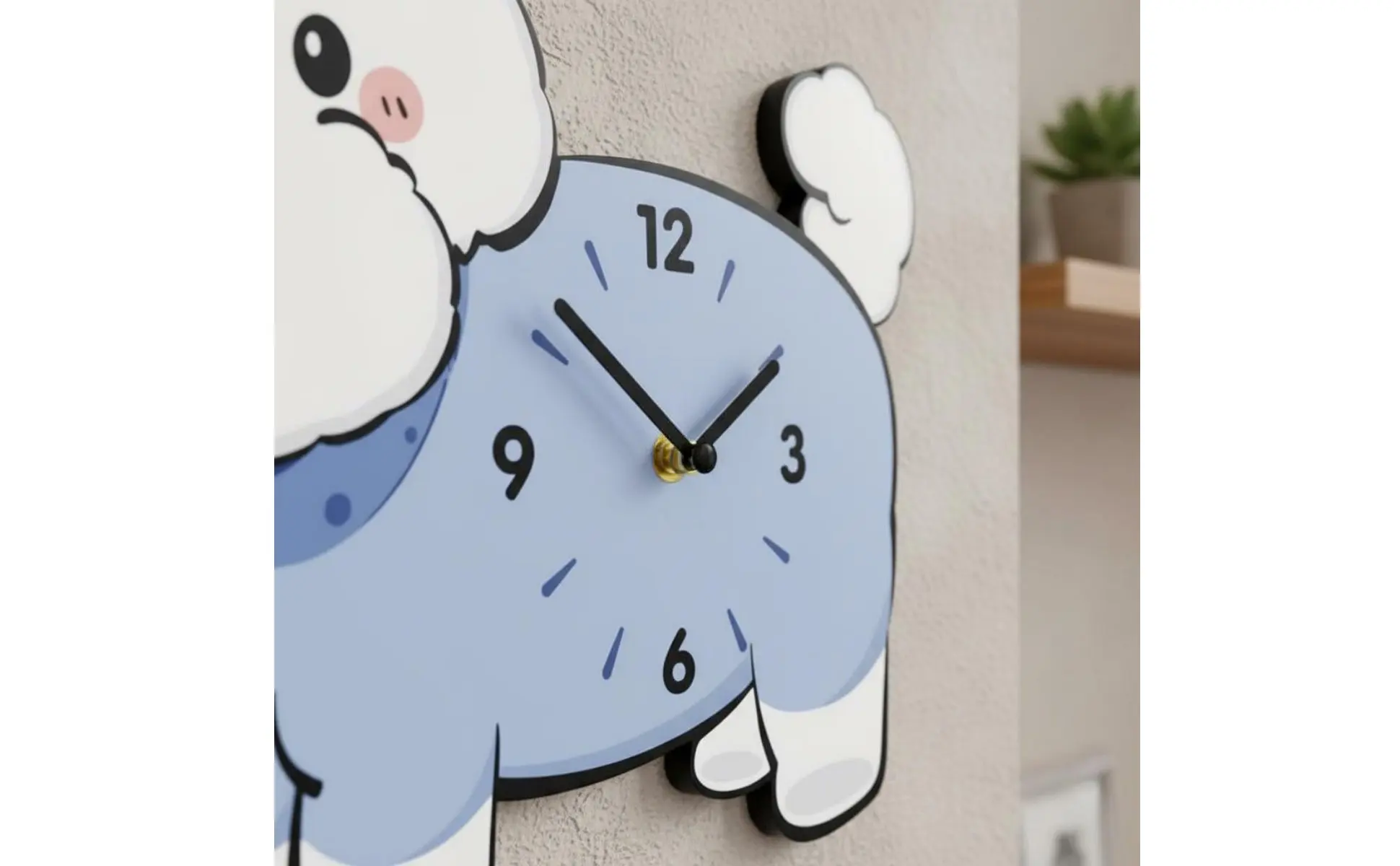 Bichon Frise Wall Clock Adorable Design Wagging Tail Dog Clock Distinctive Gift Easy Installation for Bedroom, Nursery