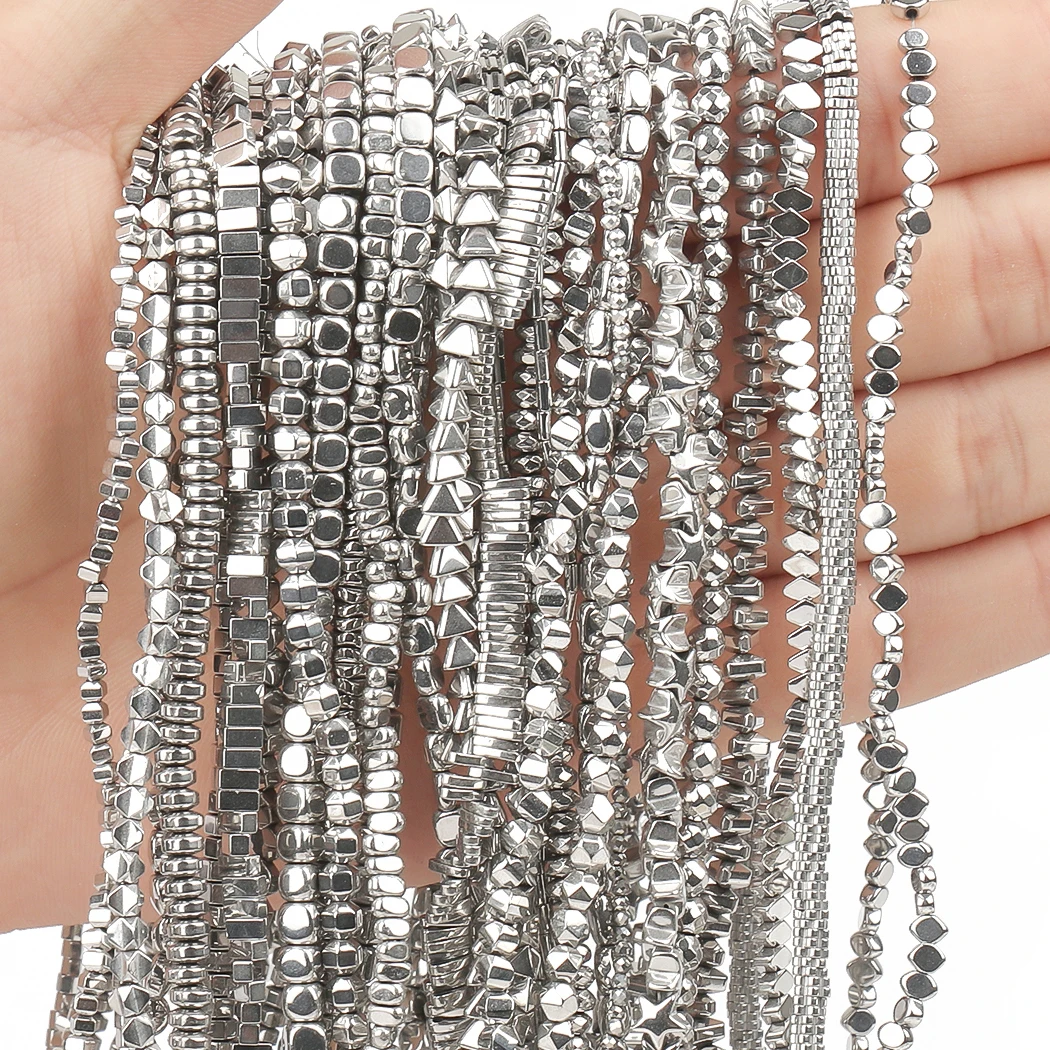 White Gold Hematite Beads Natural Retention Color Platinum Plated Irregular Beads For Jewelry Making DIY Bracelets Accessories