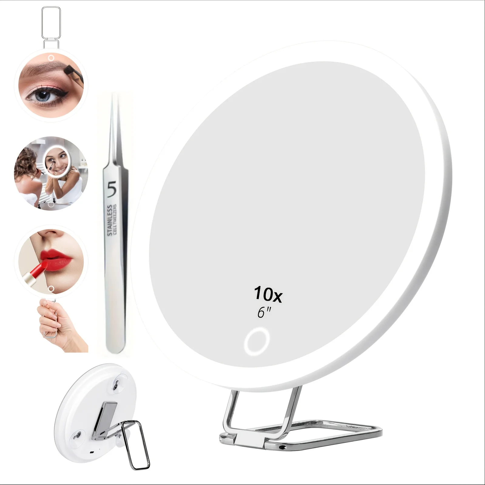 

Увеличительное зеркало для макияжа со светодиодной подсветкой 10X-30X | 6-дюймовое компактное портативное дорожное зеркало | Перезаряжаемое и подвесное карманное зеркало