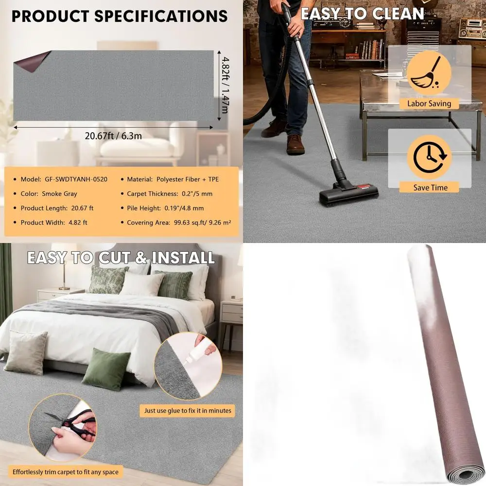 

Smoke Gray 5' x 20' Marine Carpet with Waterproof TPE Backing - Ideal for Outdoor and Indoor Use on Boats, Patios, and Decks