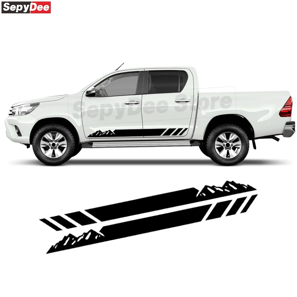 

2 шт. графический горный пикап, боковые полосы, наклейка для Toyota Hilux, виниловая наклейка, автомобильные аксессуары