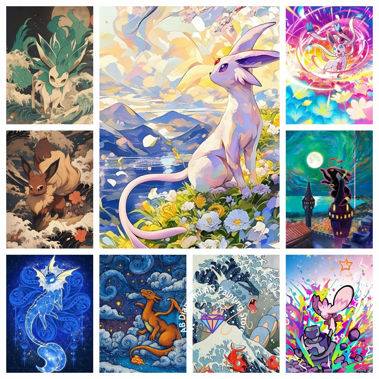 

Pikachu Charizard Eevee AB Diamond Painting Kit 5D DIY Diamond Embroidery Cross Stitch Handmade Art Gift Crafts Home Decor Gift