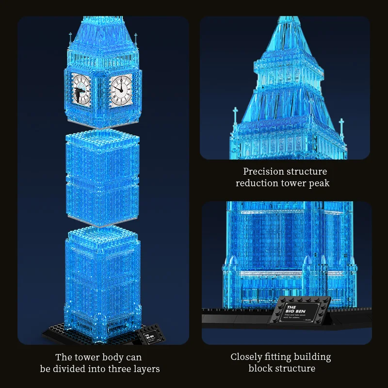 KeeYee-세계 K96126 KAIYU 런던 빅벤 조명 시티 뷰 빌딩 블록 벽돌, 유명한 건축 모델 장난감, 키즈 세트 Moc
