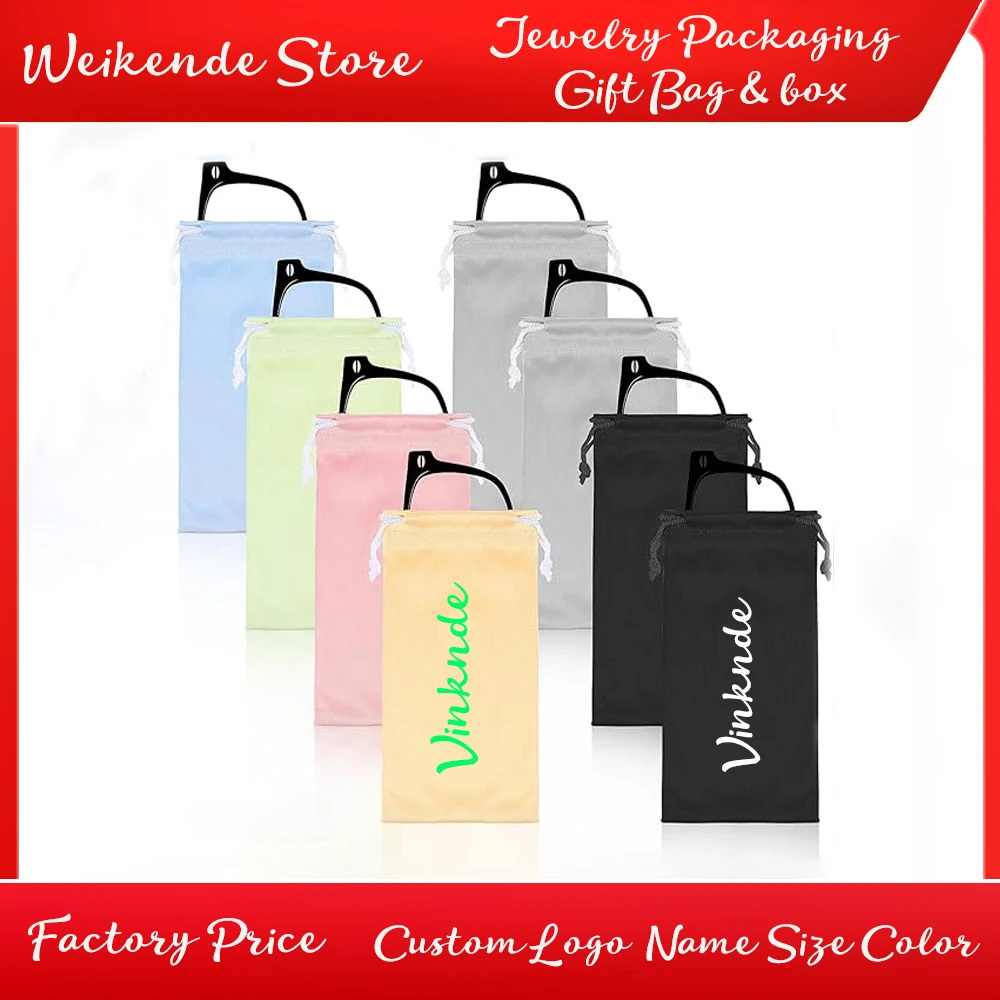100Pcs Custom Logo Sunglasses Drawstring Pouch 4x7Inch Soft Eyeglass Cases Flannel Travel Glasses Jewelry Lipstick Storage Bags