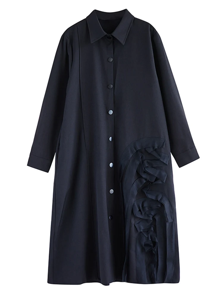 Oversized retalhos preto vintage camisa vestidos para as mulheres primavera outono nova manga longa solto vestido casual roupas elegantes 2025