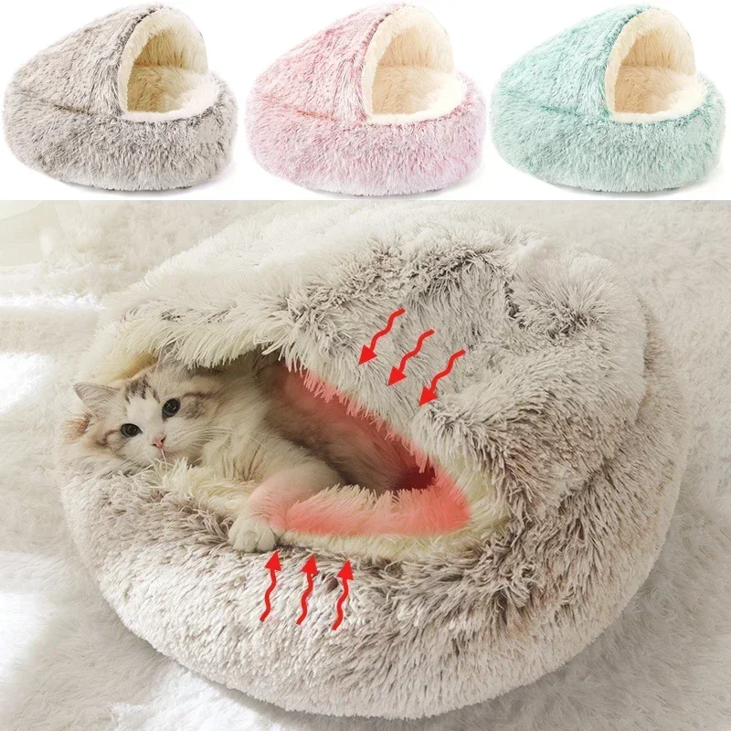 

Cat House Winter Plush Pet Cat Bed Round Cat Cushion Thicken Warm Cats Basket Pet Sleep Bag Kitten Nest Kennel for Small Cats