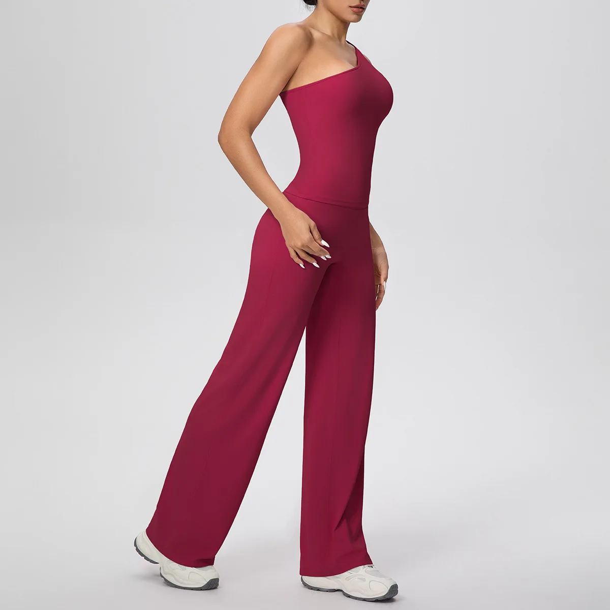 

Костюм для йоги персикового цвета с высокой талией, тонкий комплект для йоги на одно плечо с открытой спиной, комплект для фитнеса, спорта, повседневная одежда для бега, тренировок, спортивная одежда для спортзала