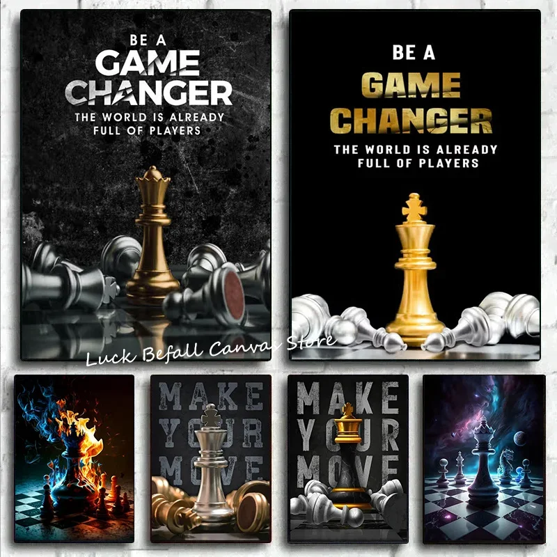 Golden Chess Motivational Life Quote Nordic Wall Decor Black and White Poster Wall Art Painting on The Canvas Prints Pictures