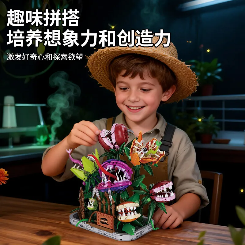 

Piranha Plant Building Blocks Magic Fantasy Man Eating Flower Bonsai Desktop Decor Collectible Building Set Gift For Home Decor