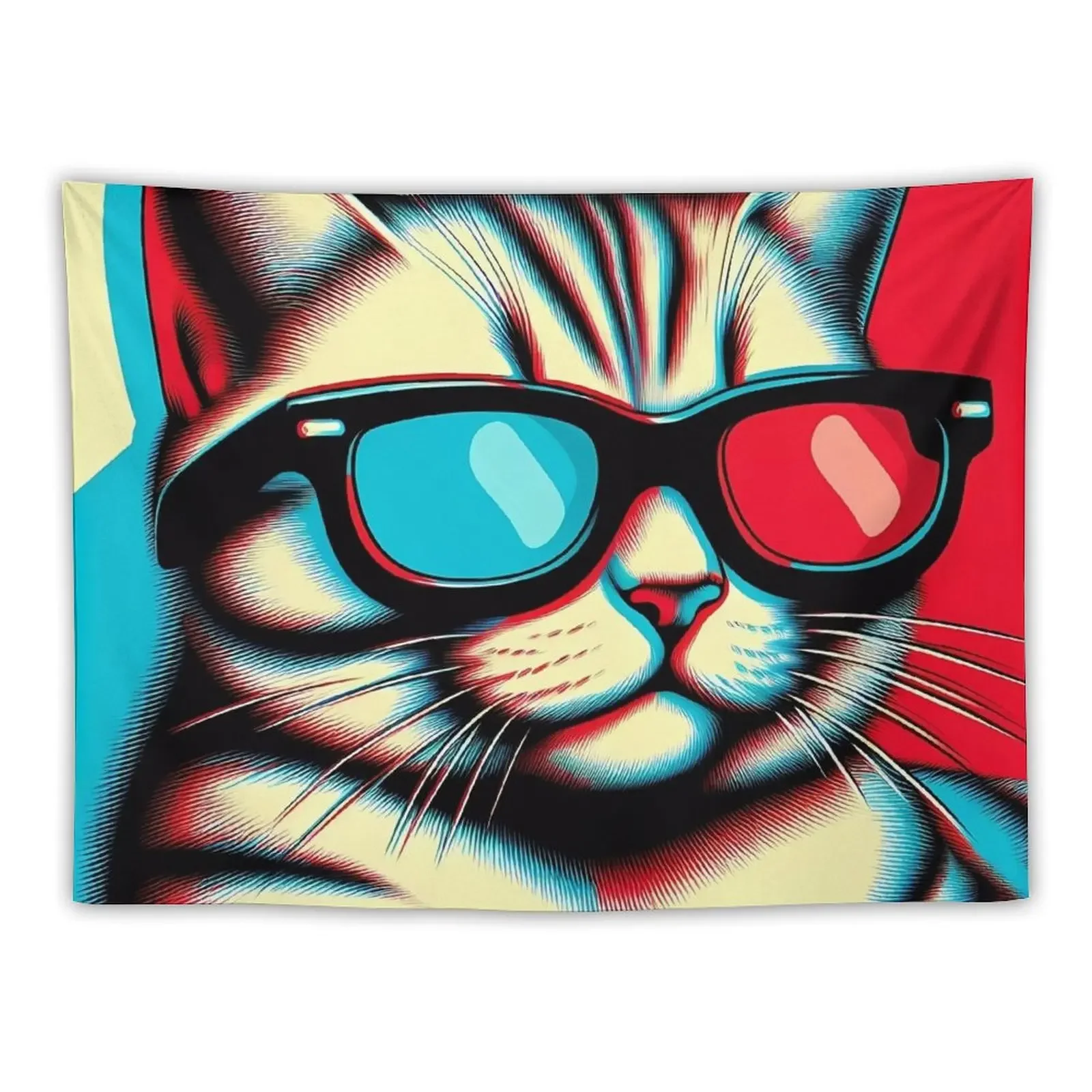 

Cool Cat with 3D Glasses in Pop Art Style Tapestry Outdoor Decoration Decor Home Tapestry
