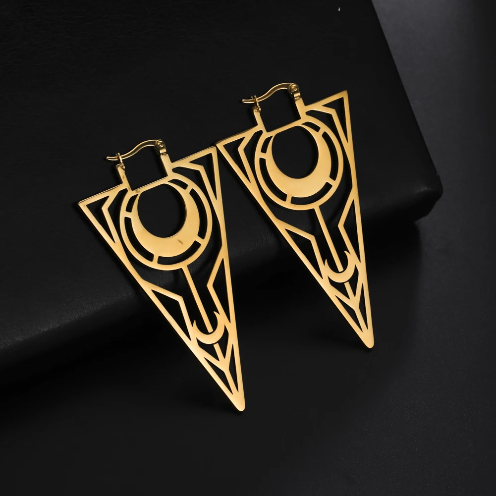 Pendientes colgantes de acero inoxidable con amuleto Wicca para mujer y niña, pendiente hueco de Luna triangular, estilo Punk Vintage, regalos únicos de fiesta