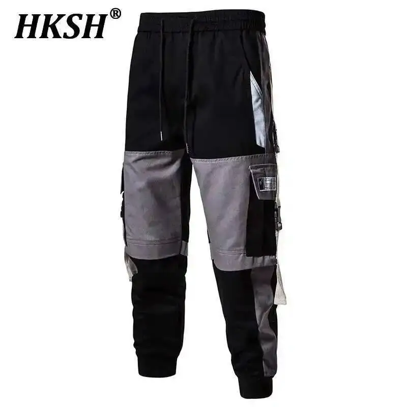 

HKSH весна осень новые мужские темные комбинезоны леггинсы трендовые лоскутные брюки-карандаш в стиле хип-хоп повседневные стильные сафари сращенные HK1987