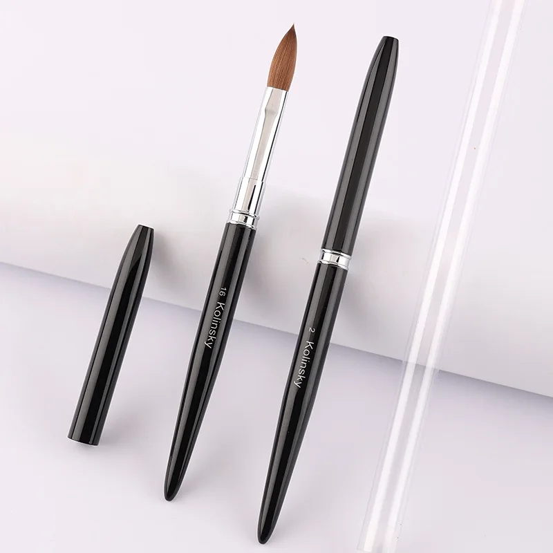 Kolinsky – brosse à ongles avec manche noir, 1 pièce, pour Nail Art, acrylique, Gel UV, stylo de sculpture, poudre liquide, bricolage, peinture des ongles, outils de dessin