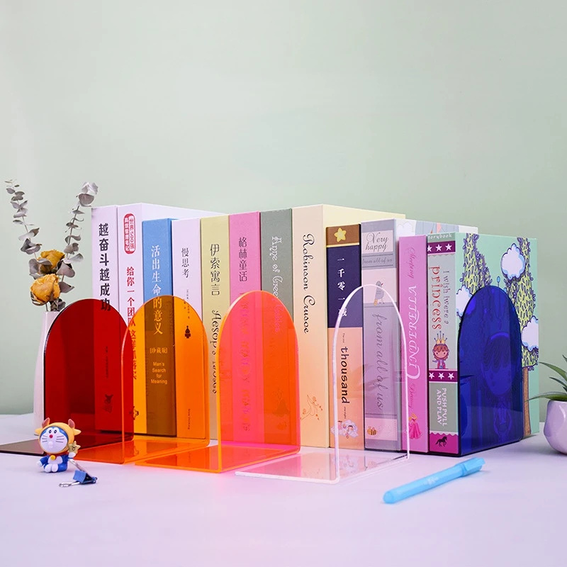 1Pc Transparent Acrylic Bookends Stand Bookshelf Desktop Decorative Storage Rack Bookend Book Holder School Stationery