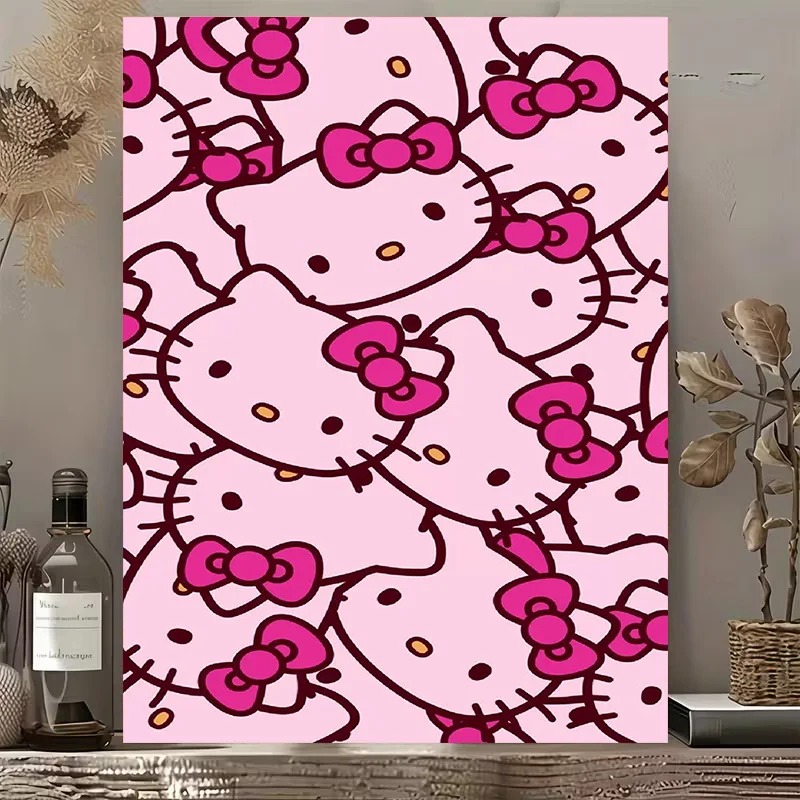 2D Flat, 2D Flat, Sanrio Has Authorized 2D[Flat] 1pc less Canvas Painting, Featuring a Repeating Kitty Pattern, Pink Backgrou
