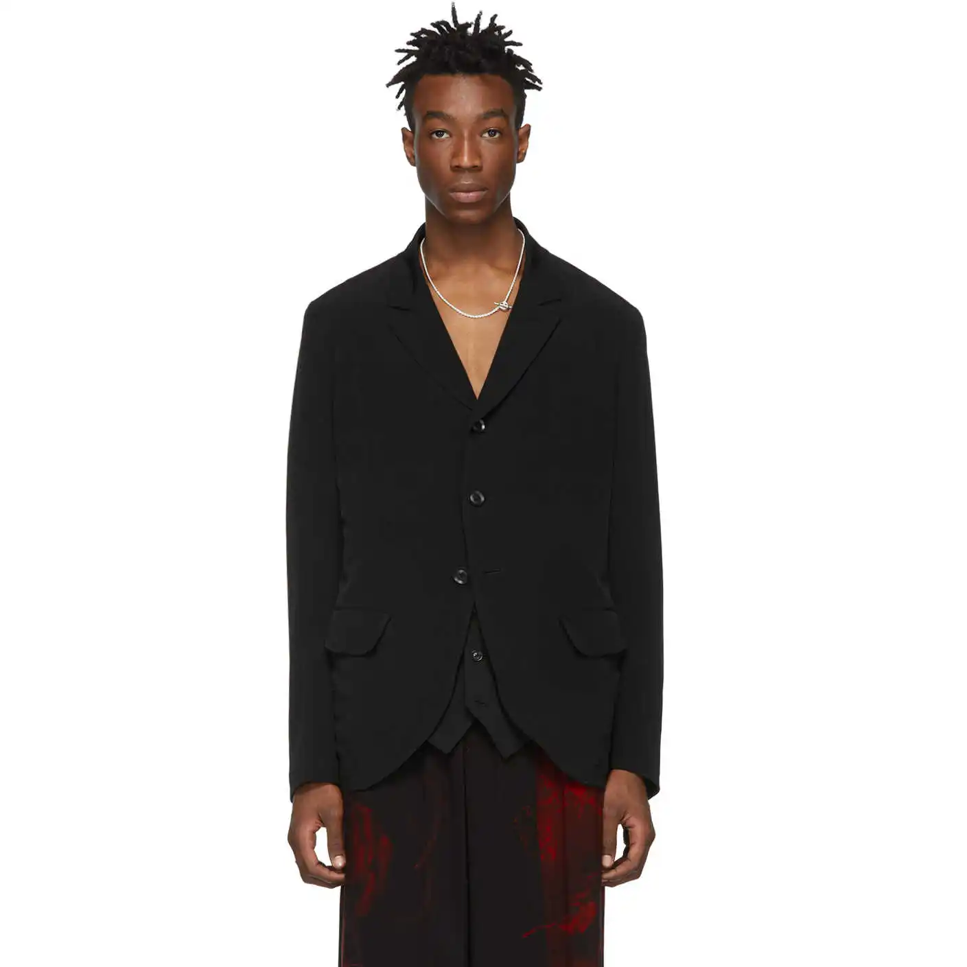 YOJI OOAK 그런 건 하지 마세요. 울 캐주얼 남성 손잡이 재킷 블랙 자수 양복 일본