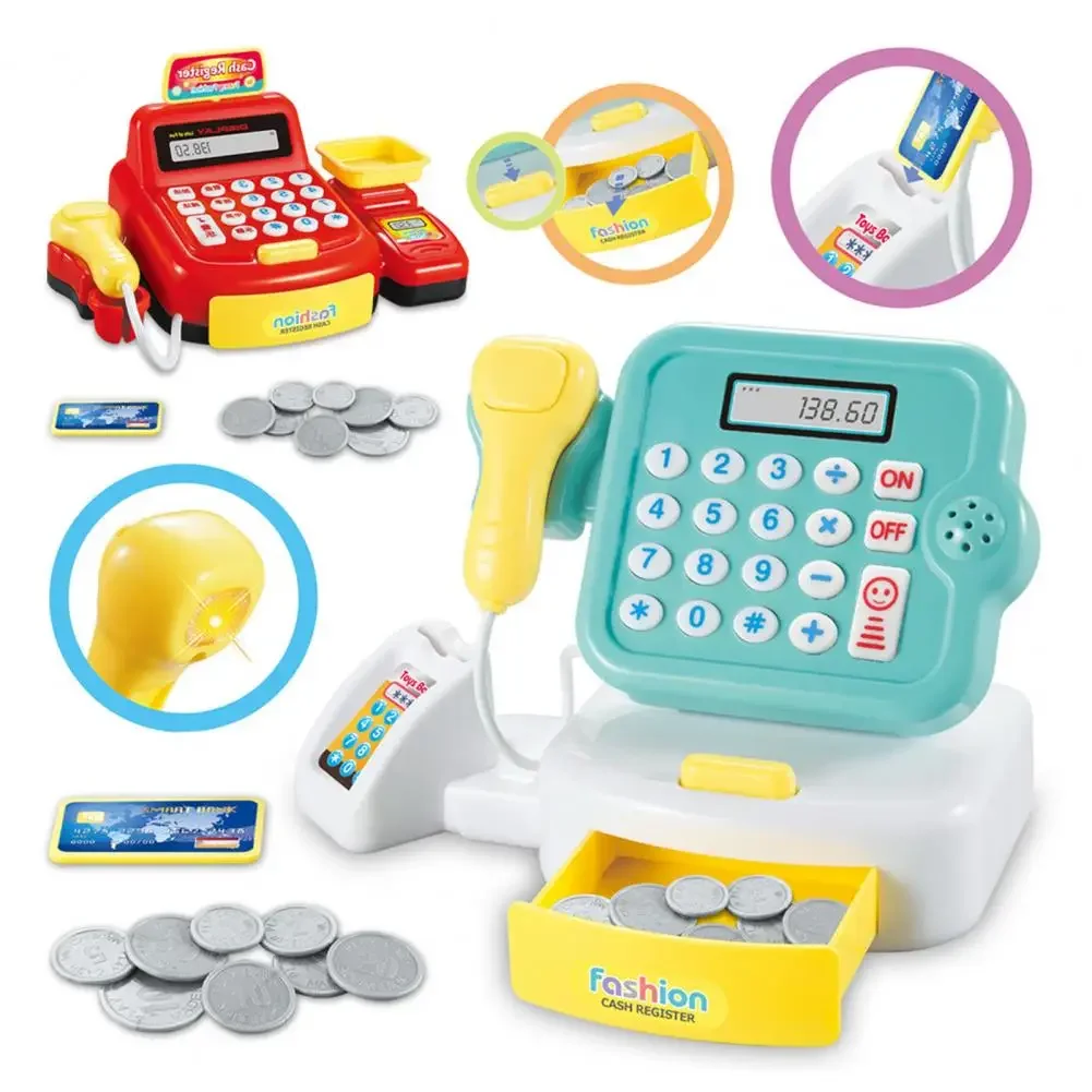 Children's Mini Cash Register With Scanner Fruit Set Supermarket Play House Game Lights Sound Kids Toys Boy Girl Christmas Gifts