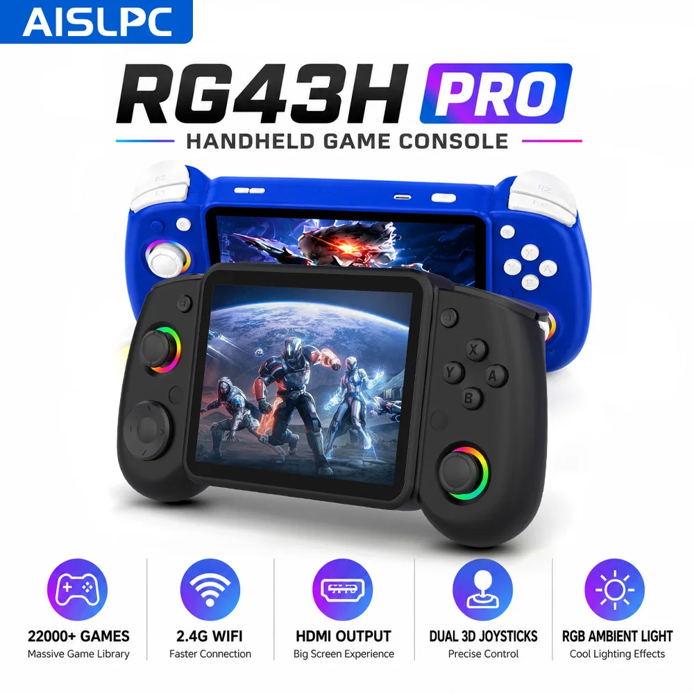AISLPC RG43H PRO Retro Handheld Game Console Handheld Video Game Console 1GB RAM 22000+ Games Supports 2.4G WIFI RK3562 Chip