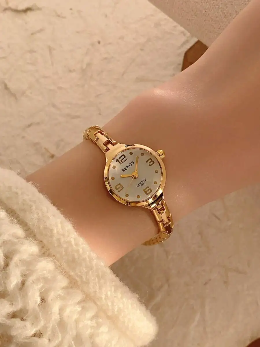 1pc Elegant Small Dial Silver & White Dial Quartz Women Watch, Round Dial, Suitable For Students/Adults/Gifts/Parties/Ladies