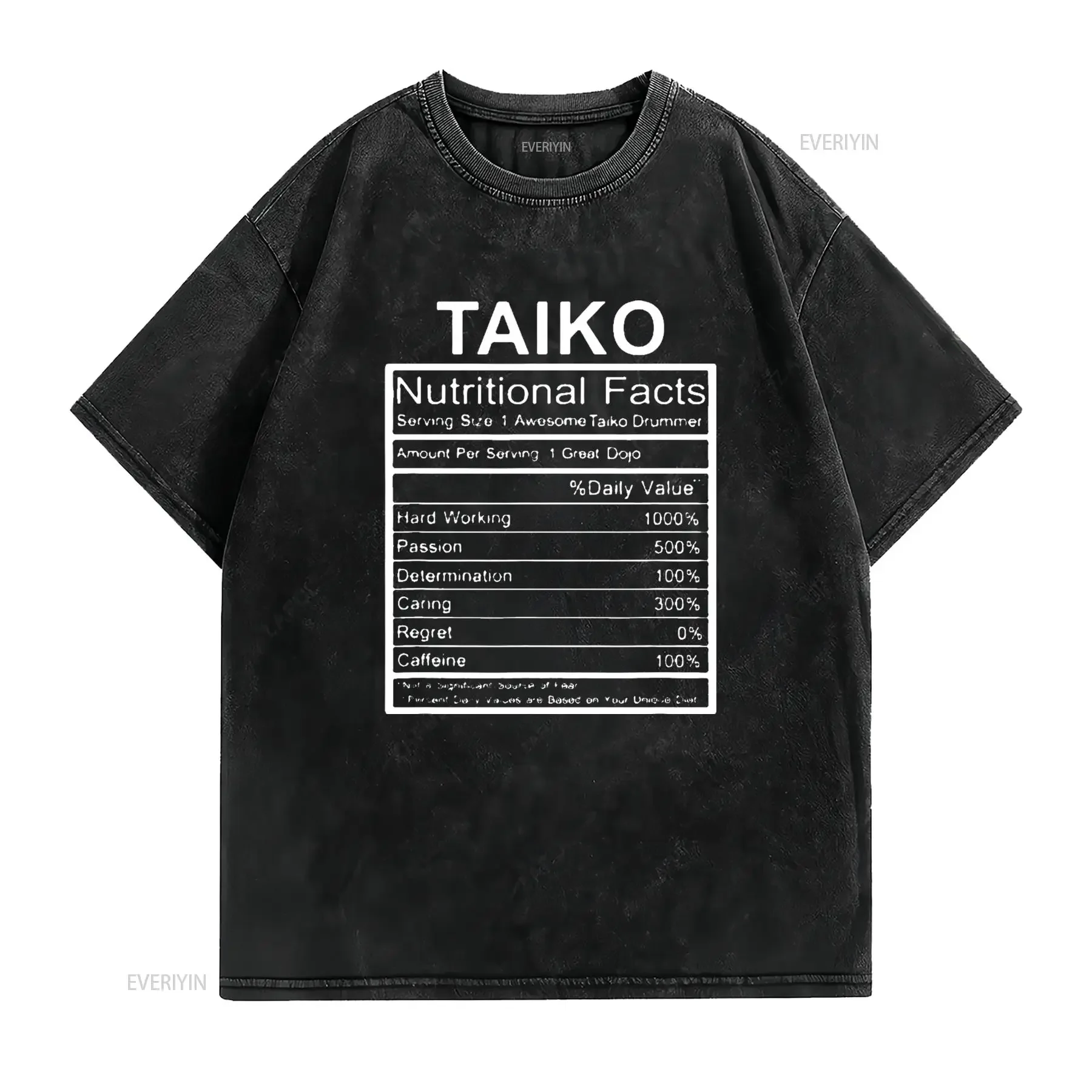 Mens Funny Taiko Nutritional Facts Practice Drummers T Shirt Black Small vintage Washed homme streetwear designer clothes
