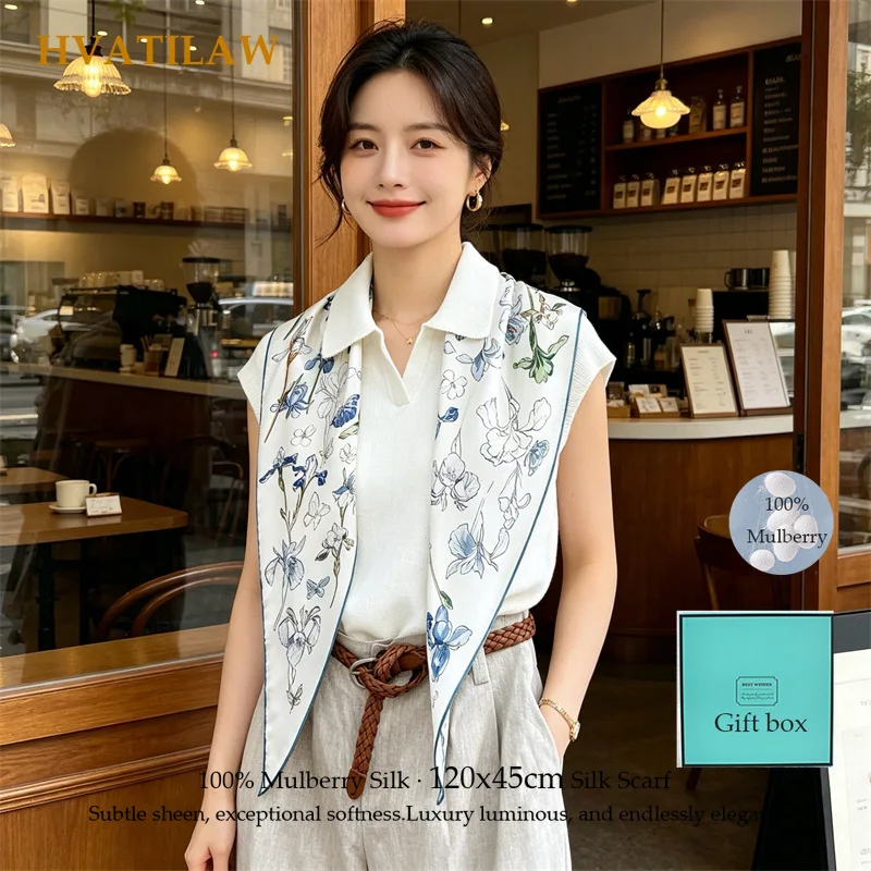 Neuer Dreieckiger Schal für Damen 100% Maulbeerseide Kopftuch Damen Halstuch Haarbandana Schal Wickeltuch Elegantes Bandana Dekoration