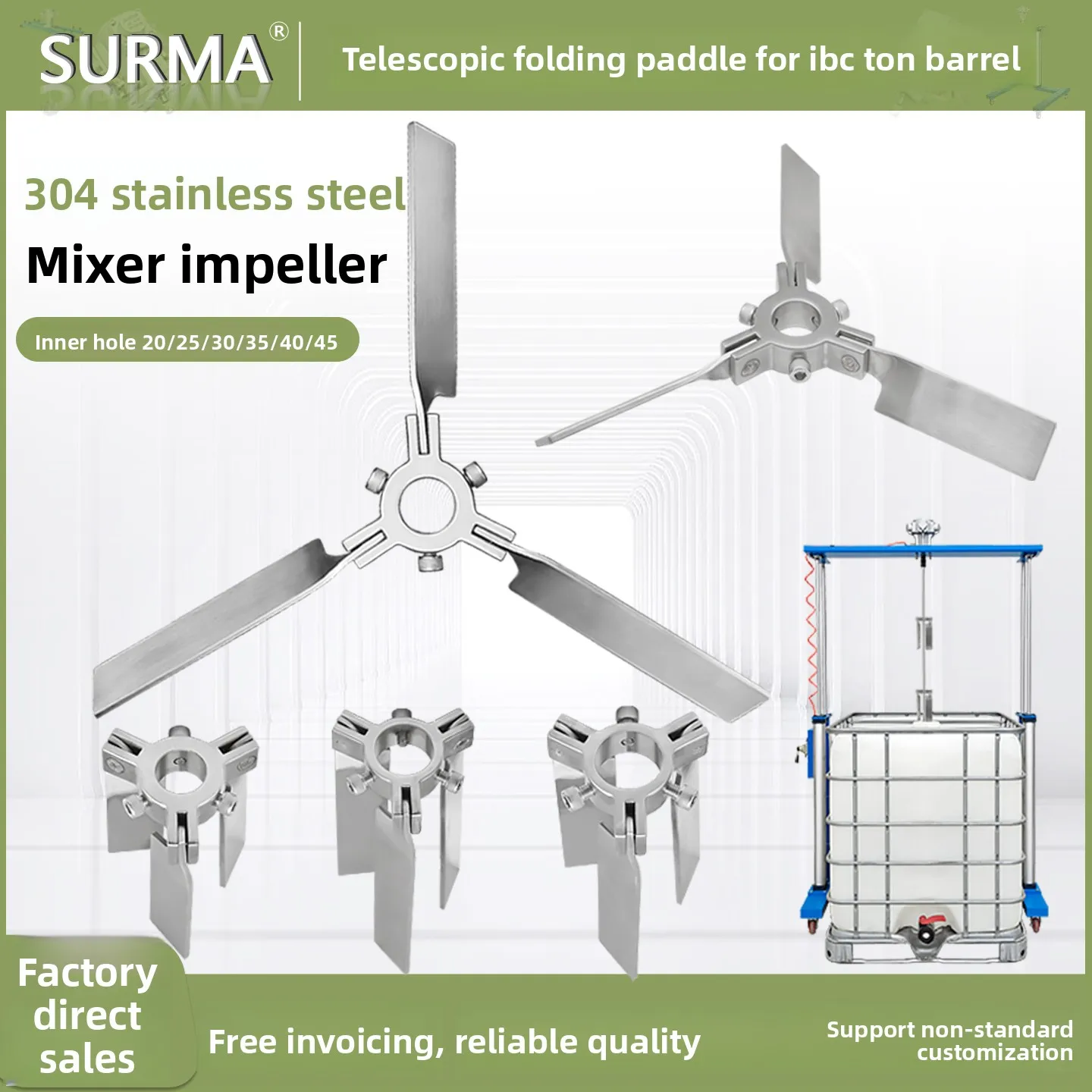 Suruima 304 Stainless Steel Telescopic Paddle Umbrella-Shaped Folding Three-Blade Impeller Ibc Ton Barrel Oil Drum Dispersing Stirring Rod