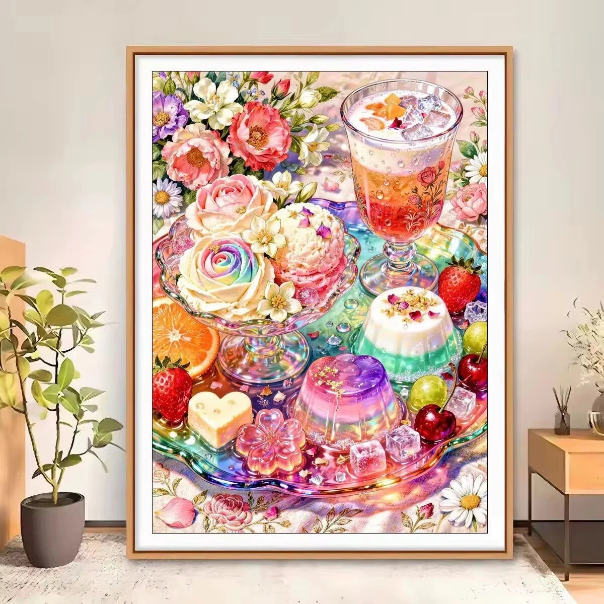 5D DIY Diamant-Malerei-Set Dessert-Kunstwerk Vollflächiges Strass-Mosaik Wanddekoration Bastelset Heimdekoration Geschenk Rahmenlos