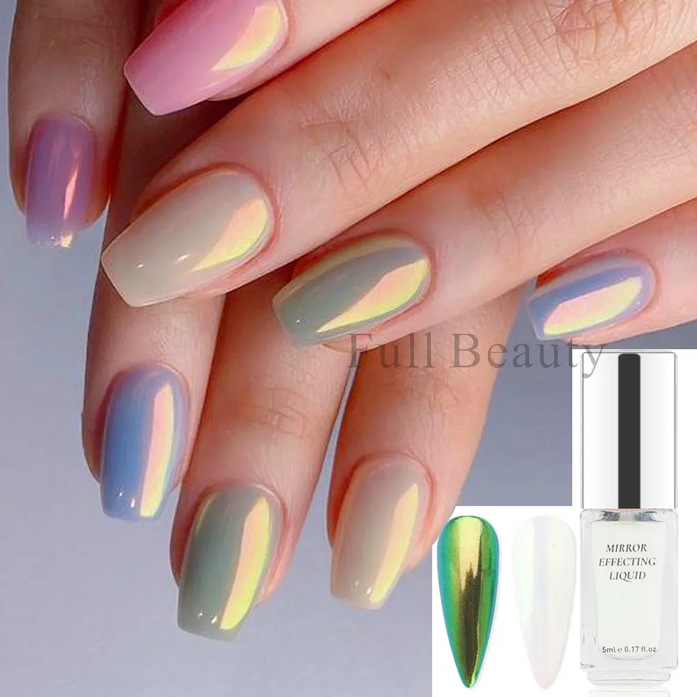 5Ml Magic Chrome เล็บ Aurora Powder Chrome Liquid Metallic Mirror Effect ไม่มีฝุ่นสีเจลทาเล็บฟังก์ชั่น Top Coat GLBJ01