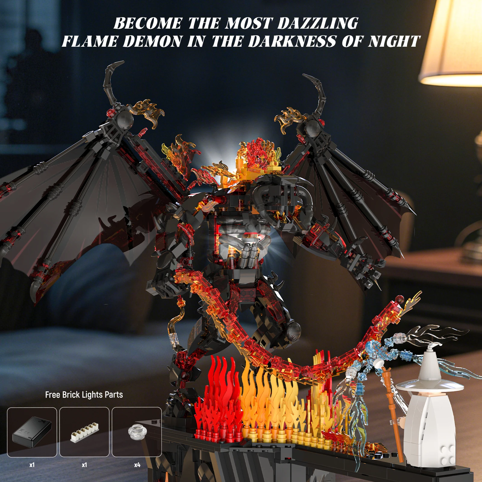 

DIY mechanical flame dragon building blocks, flying pterosaur model assembly toy set, children's gift, desk and home decoration