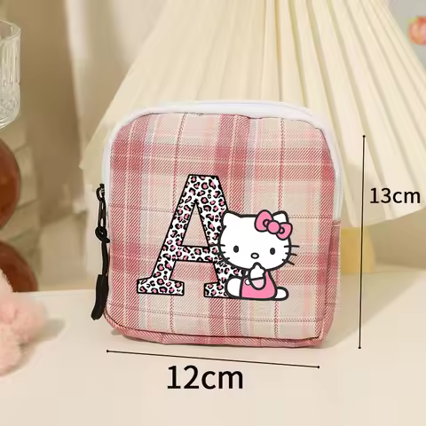 Hello Kitty Storage Bag Women Cartoon Fashion Travel Portable Coin Purse Girls Grid Lipstick Sanitary Napkin Storage Packet Gift