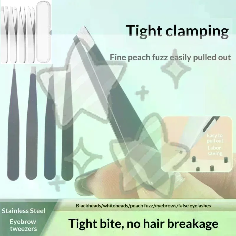 4pcs Stainless Steel Professional Tweezers Kit, Perfect for Eyebrow Hair Removal, Splinter & Ingrown Hair Grooming Supplies
