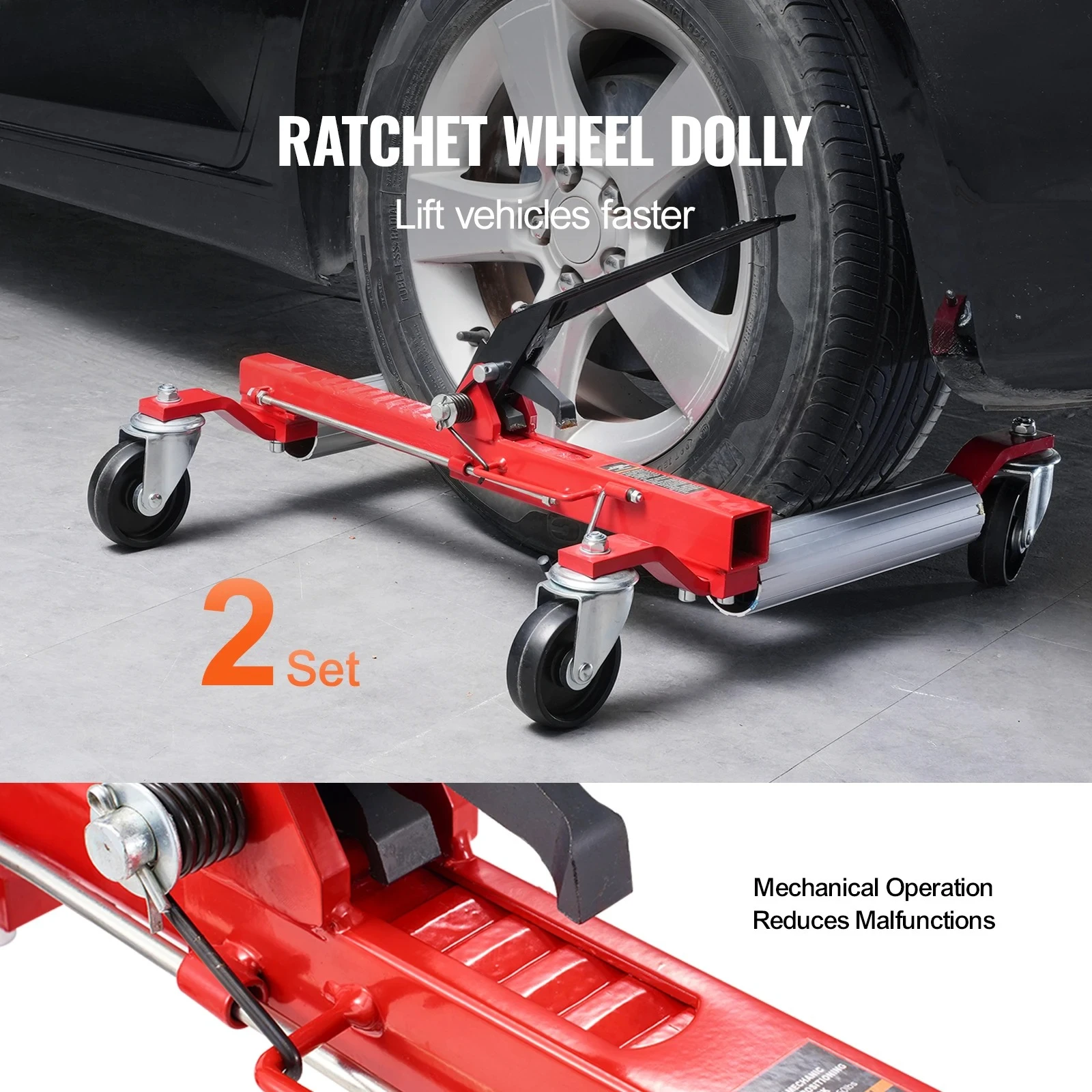 Wheel Dolly Vehicle Positioning Ratchet Tire Jack Max Capacity 1500 Lbs Car Dolly for Car Auto Repair Moving