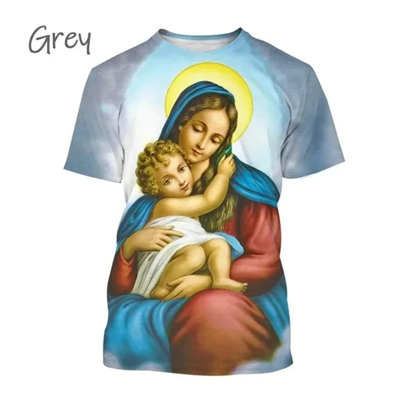 The Latest Summer Religious Belief Virgin Mary 3D Printed T-shirt Men Women Casual Fashion Short Sleeve Tees T Shirt Cool Tops