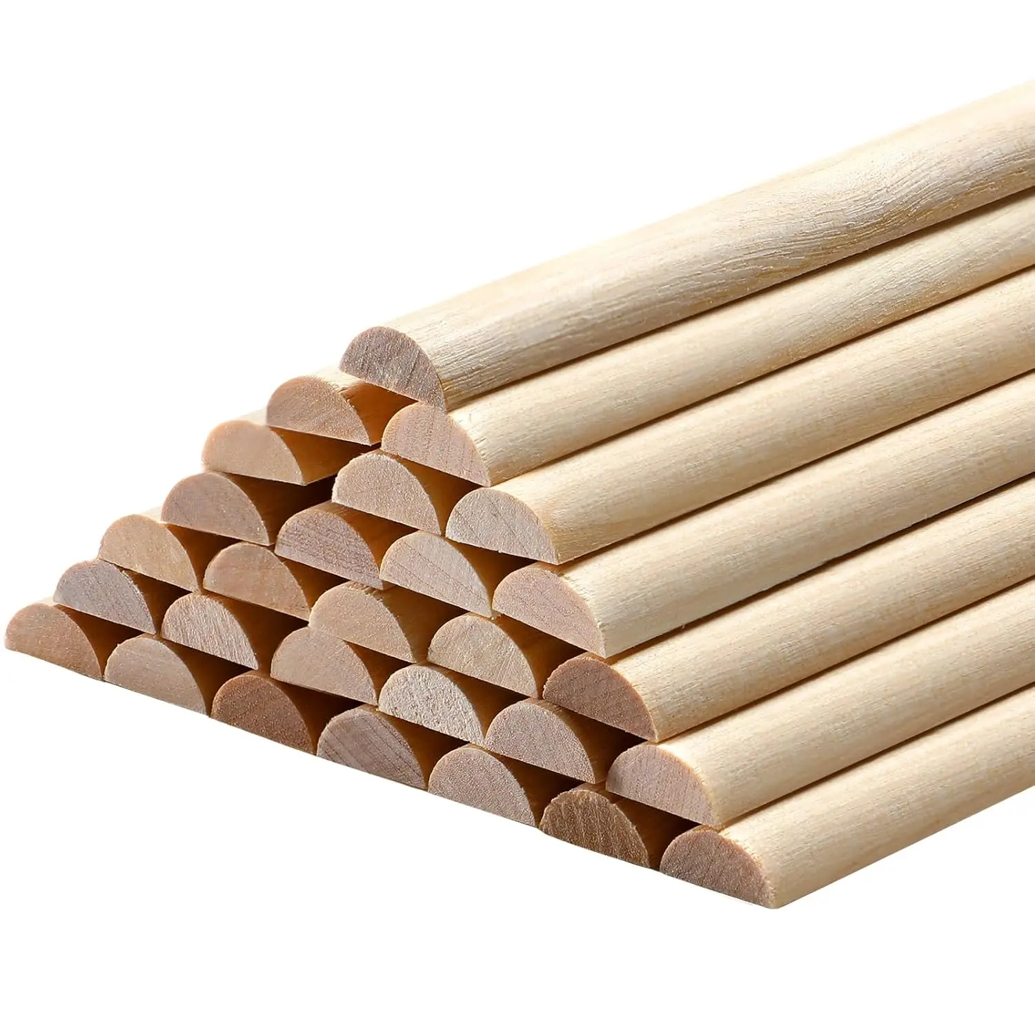 50 Pcs Wooden Dowel Rods, 18-inch x 0.47-inch Split Wood Dowel Unfinished Half Round Wooden Rods