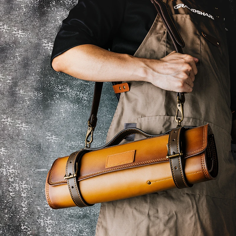 New Leather  Foldable Storage Pouch Kitchen Knives Bags Chef Knife Roll Bag with Exquisite Craftsmanship