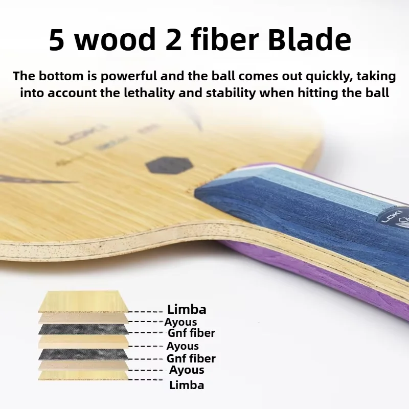 LOKI Kirin K5 PRO Table Tennis Blade 5 Wood 2 Inbuilt/external Carbon Fiber Professional Ping Pong Paddle for Advanced Training