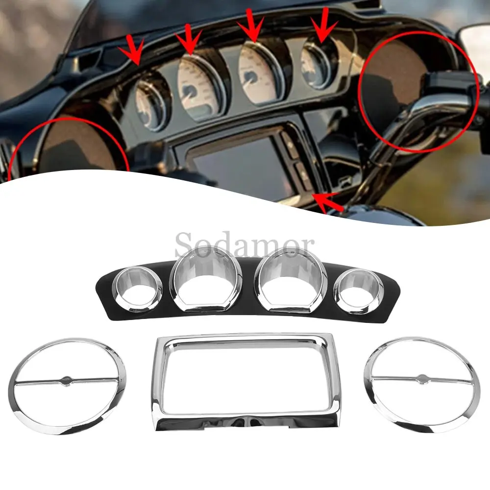 

For Harley 2014+ Electra Glide Street Glide Ultra Limited Tri Glide Motorcycle Chrome Inner Fairing Trim Gauge Radio Trim Bezel