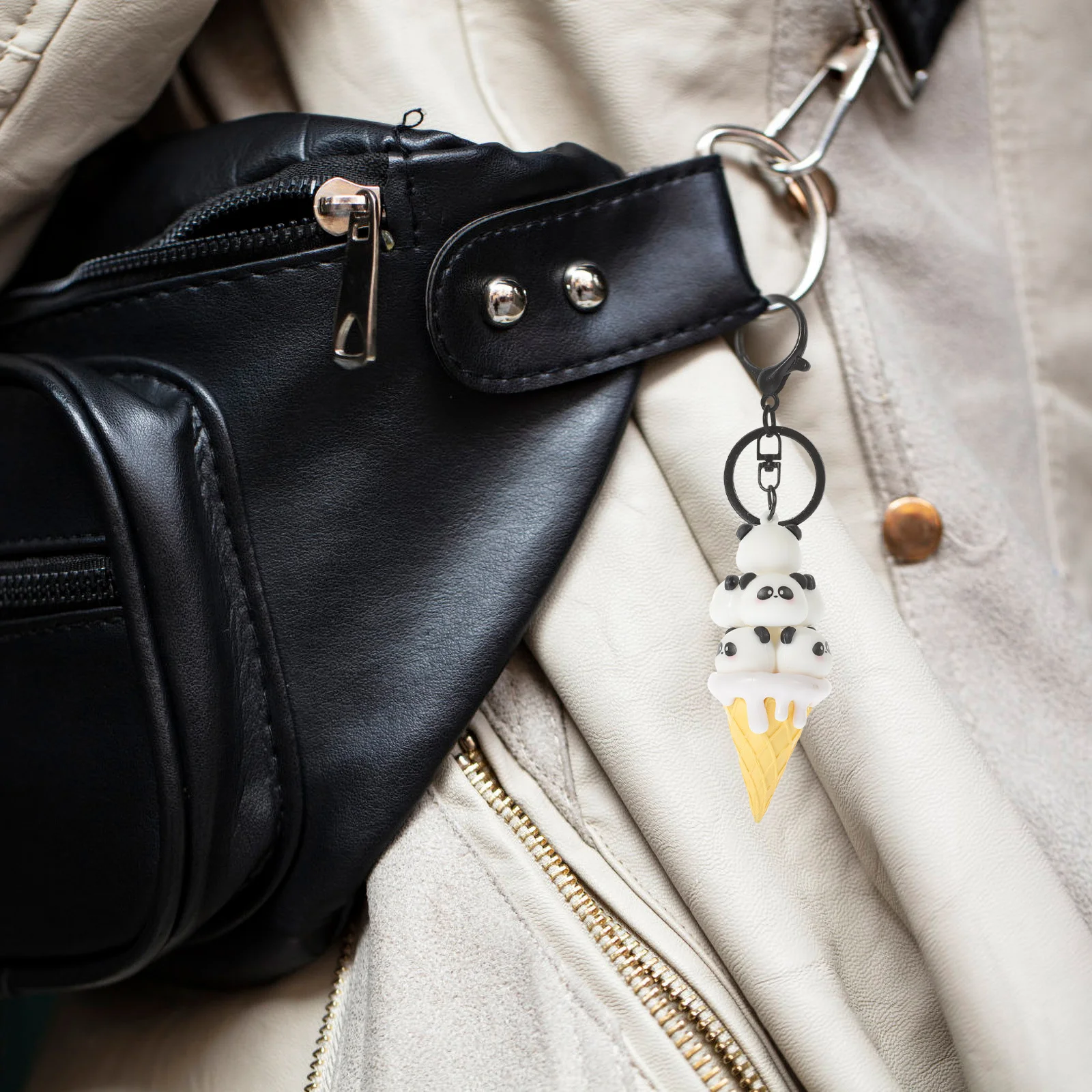 

Panda Ice Cream Pendant Cute Keychain Charm Animal Keyring Cartoon Bag Keyrings Charms Accessories Decoration