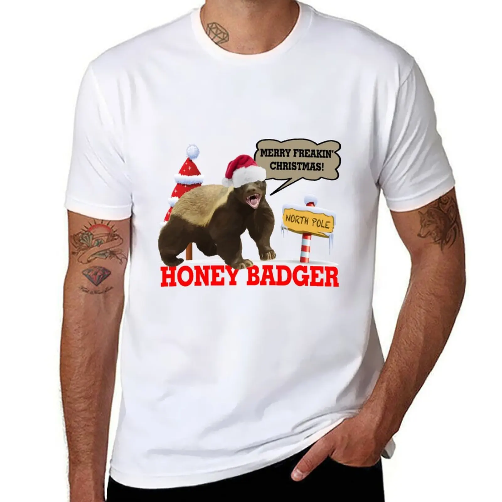 

Honey Badger Merry Freakin' Christmas T-Shirt t shirts for man graphic funny printed t shirts for man T-Shirt