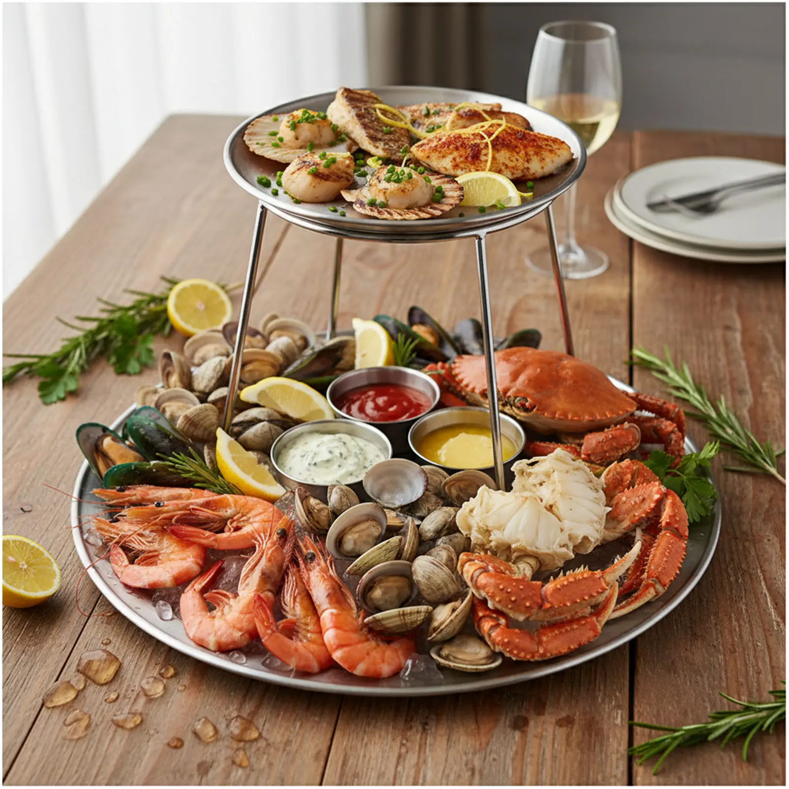 Tray Rack Holder Food Serving Riser Seafood Pizza Platters Plate Metal Display Storage Platter Dish Steel Stainless Round Stand