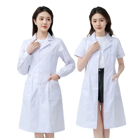 Female  Medical White Coat Cotton Nurse Doctor Uniform Hospital Work Clothes Scientific Lab Pharmacy Professional Work Uniform
