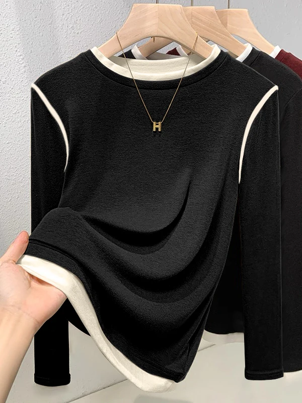 

Двусторонняя бархатная кофта с длинным рукавом и круглым вырезом, женская, осенне-зимняя, модная, свободного кроя, с цветовыми блоками, мягкая, удобная, топ-футболка.