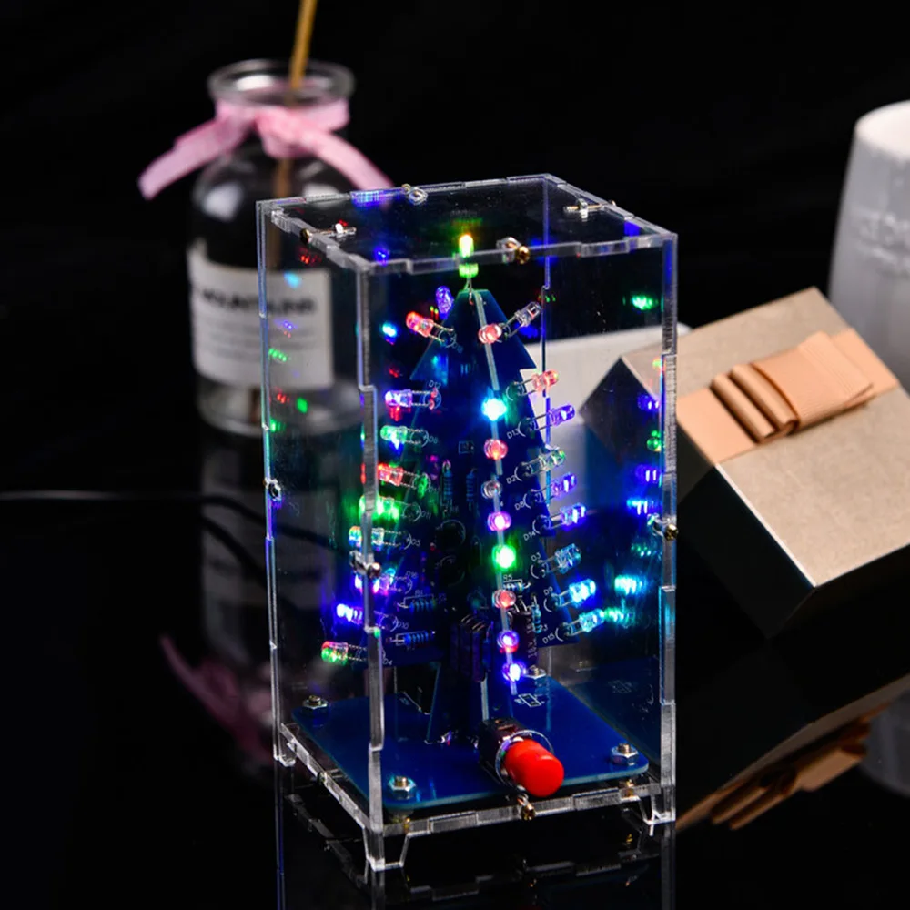 RGB LED Flashing Christmas Tree DIY Electronic Kit for Soldering Practice Colorful 3D Xmas Tree Electronics Project Learning