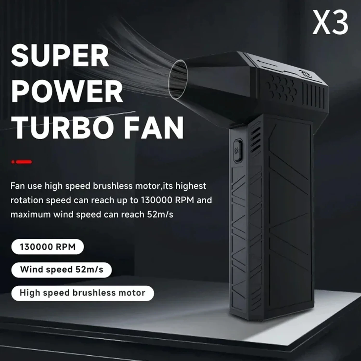 130000RPM Dust Blower Violent Fan With LED Light Powerful Handheld Rechargeable  Blower Electric Air Duster 3 Speed ​​52 m/s