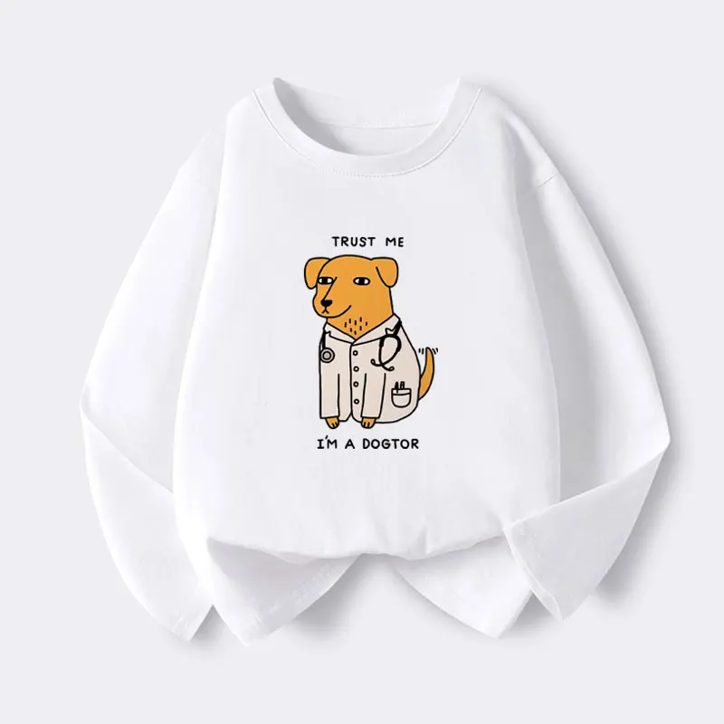 2-12 سنة القطن الفتيان تي شيرت الكرتون تيز 2025 الخريف بلايز الاطفال عادية الكورية طبيب الكلب طباعة طفل الفتيان طويلة الأكمام بلايز