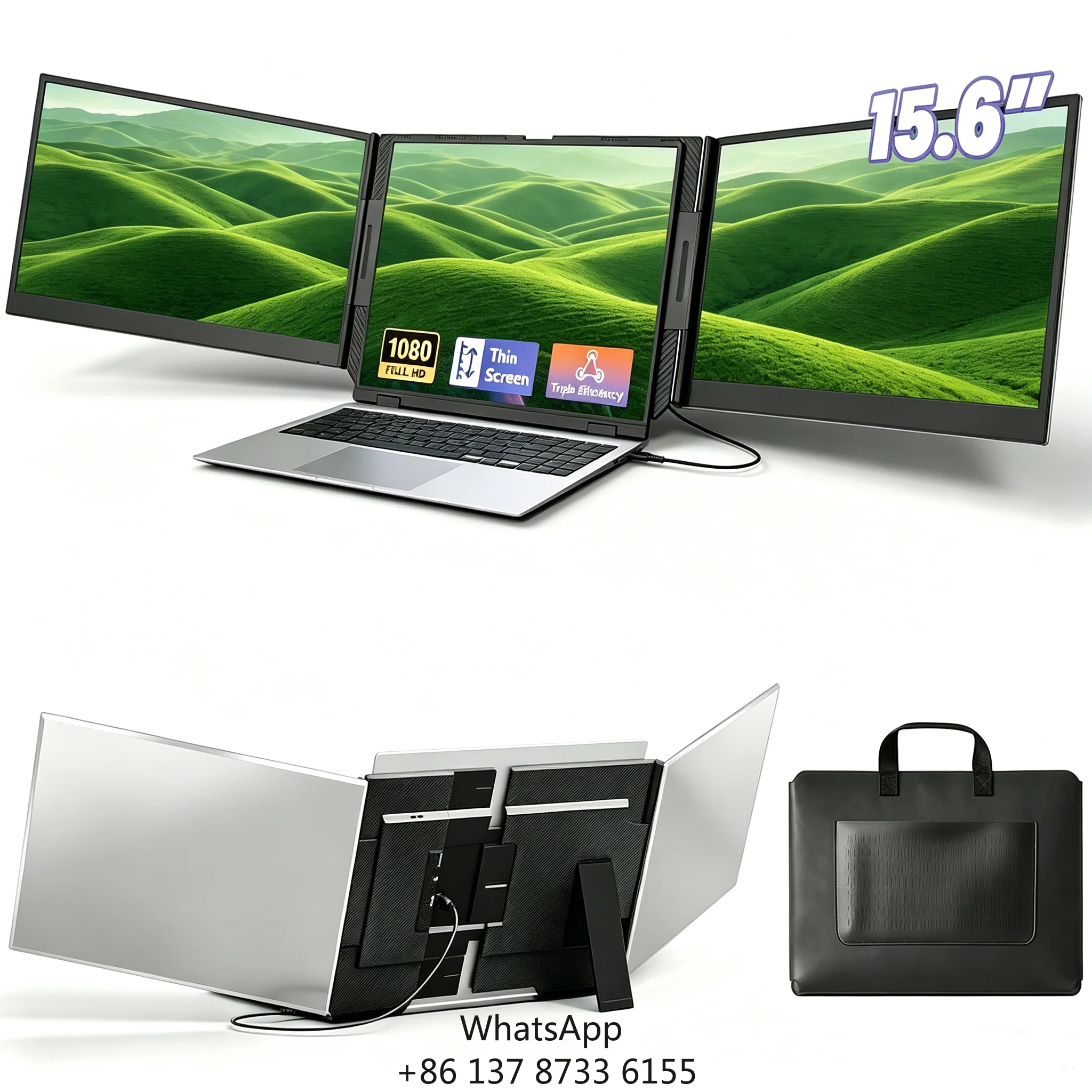 15.6 Inch Ultra-Slim Triple Screen Laptop Extender Portable Dual Monitor Full Feature USB C No Driver Required For Laptop