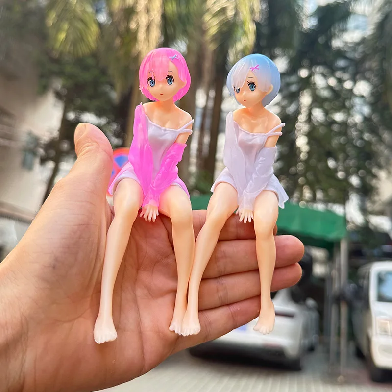 Anime Peripheral Ornament Accessories Pretty Girl Pink Blue Rem Miniature Action Figures Car Interior Desktop Cartoon Decor